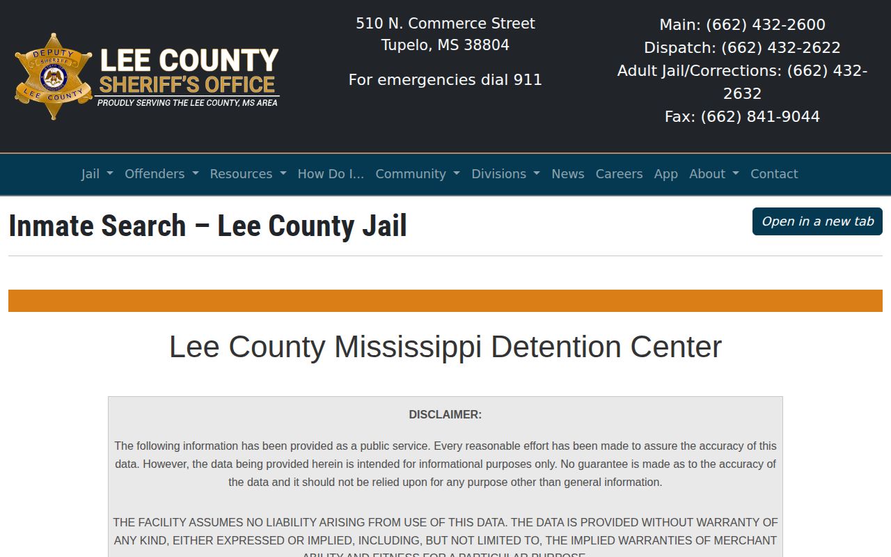 Lee County current-custody booking roster search entry point