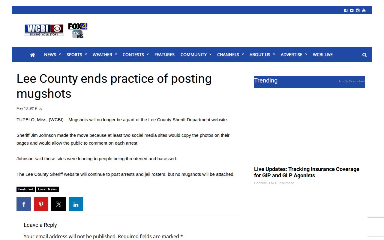 Lee County booking-photo policy report from WCBI
