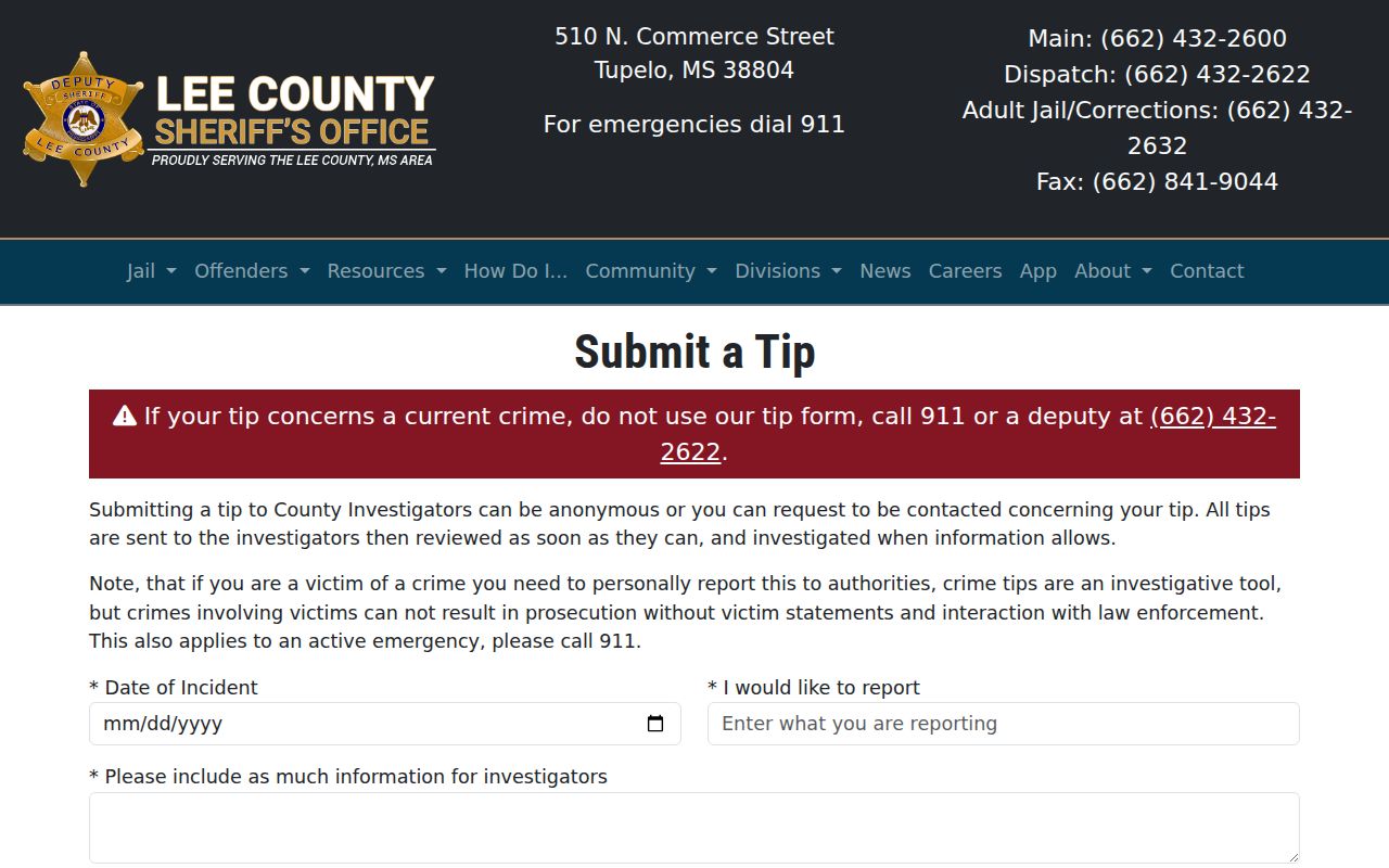 Lee County wanted fugitive anonymous tip form